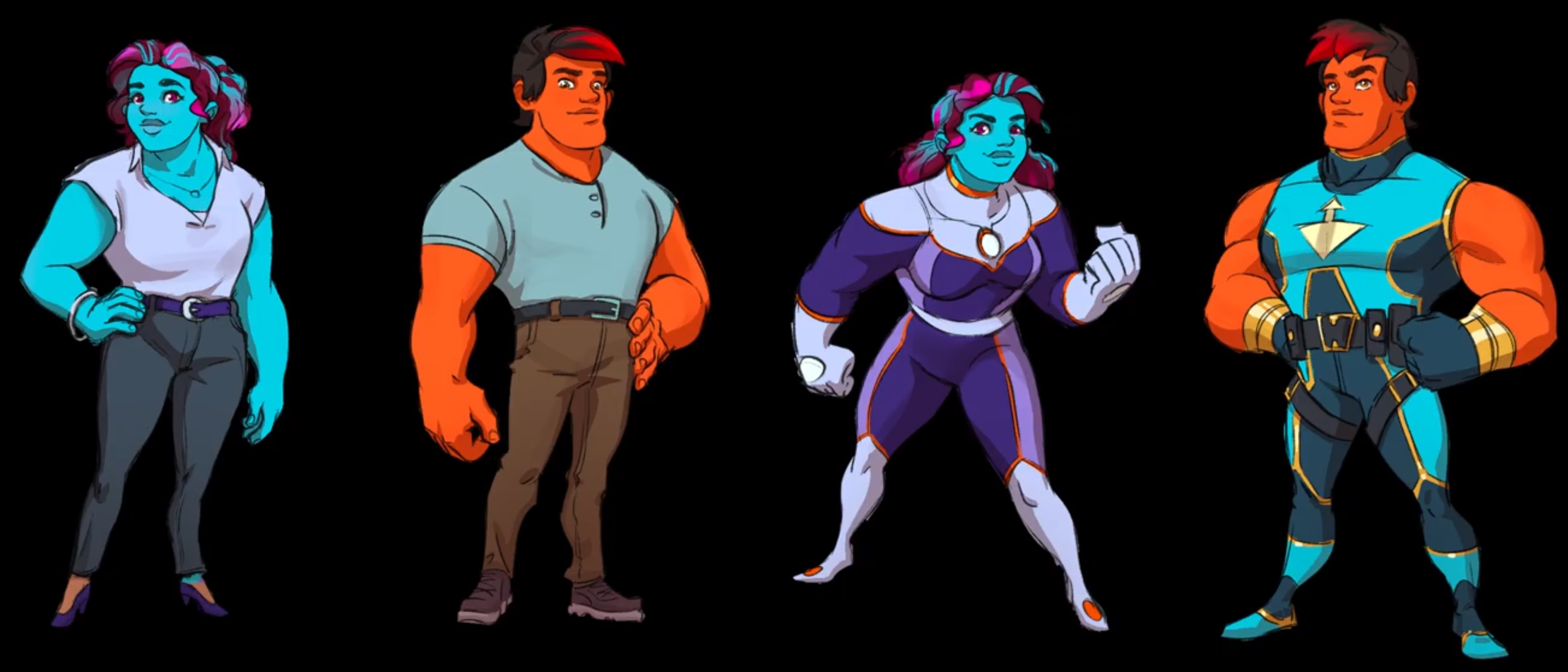 Hand-drawn character concept sketch showing initial design direction with character proportions and style